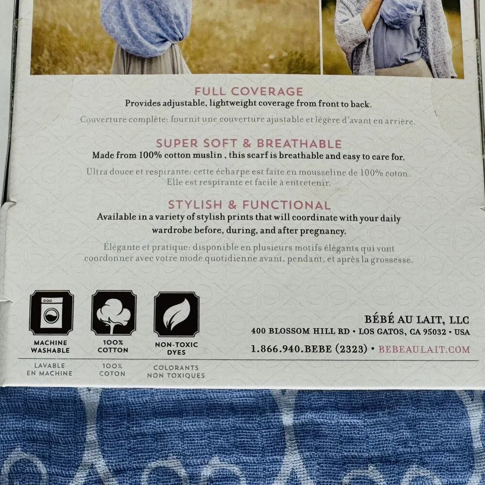 Bebe Au Lait Nursing Scarf 100% Cotton Muslin 2-in-1 Infinity‎ Breastfeeding NEW